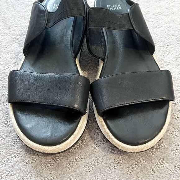 Eileen Fisher Dash Leather Wedge Sandals Size 11 Slingback Vacation Resort Boho - Picture 4 of 16